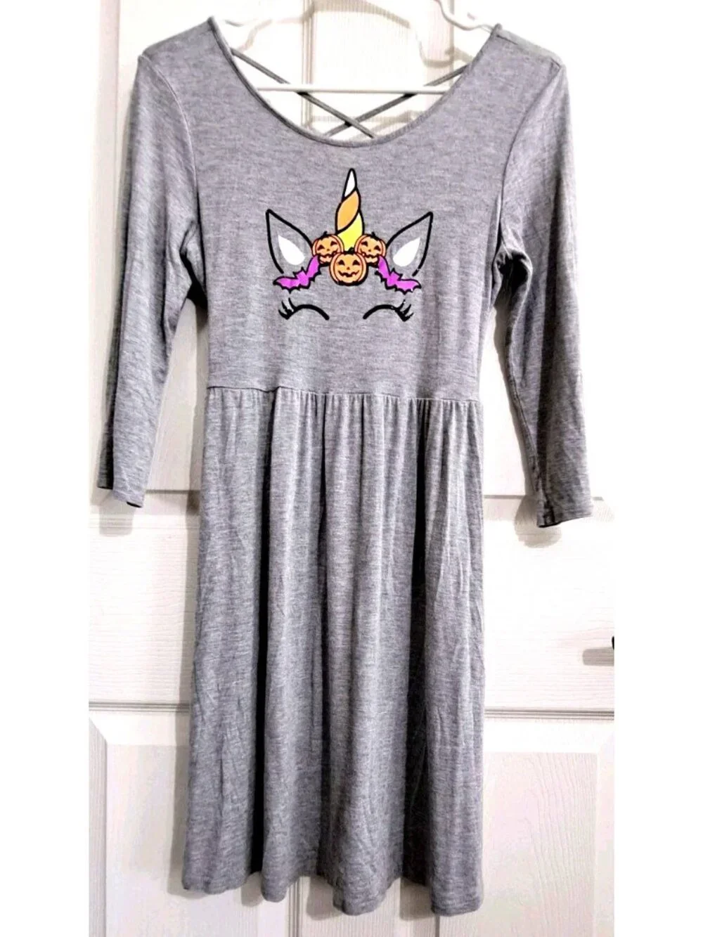 Justice Girl's 14/16 Gray Long Sleeve Midi Dress Unicorn Halloween Fantasy